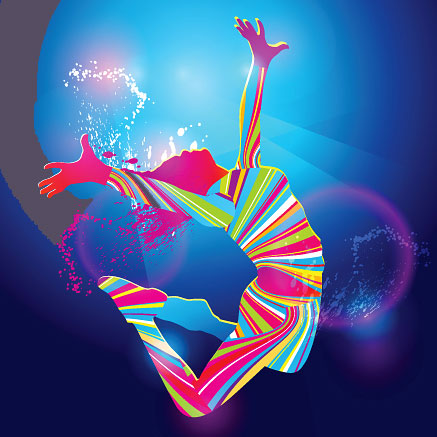 A vibrantly colored image of a person leaping into the air with joy representing emotional resiliency