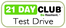 21 Day Club Be Resilient Test Drive logo: get your complimentary 21 Day Club with StressMap test drive